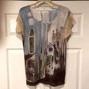 Diktons, women’s hand-painted, linen T-shirt.